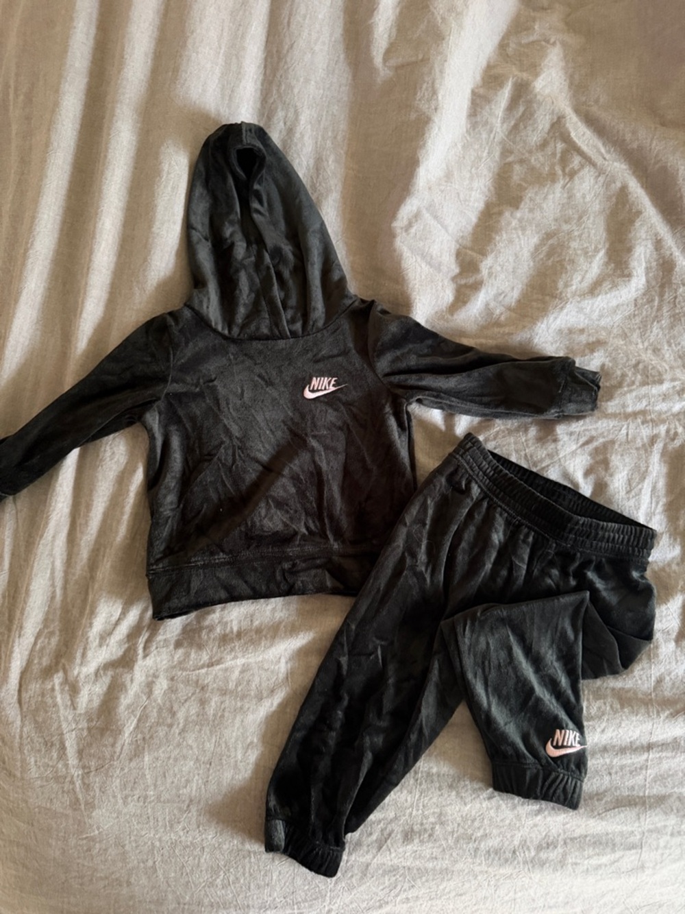 Nike Black Hoodie and Jogger Set with Pink Swoosh - velour